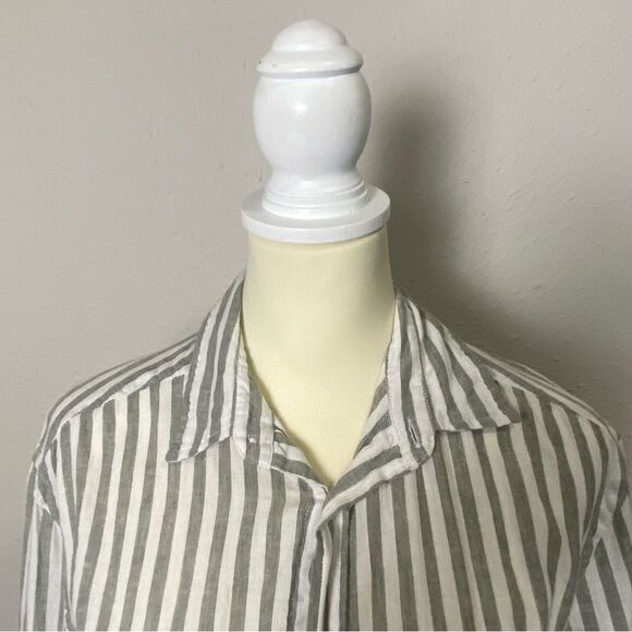 H&M Linen Blend Striped Button Front Regular Fit Coupe Standard Button Up Mens S - Picture 6 of 16
